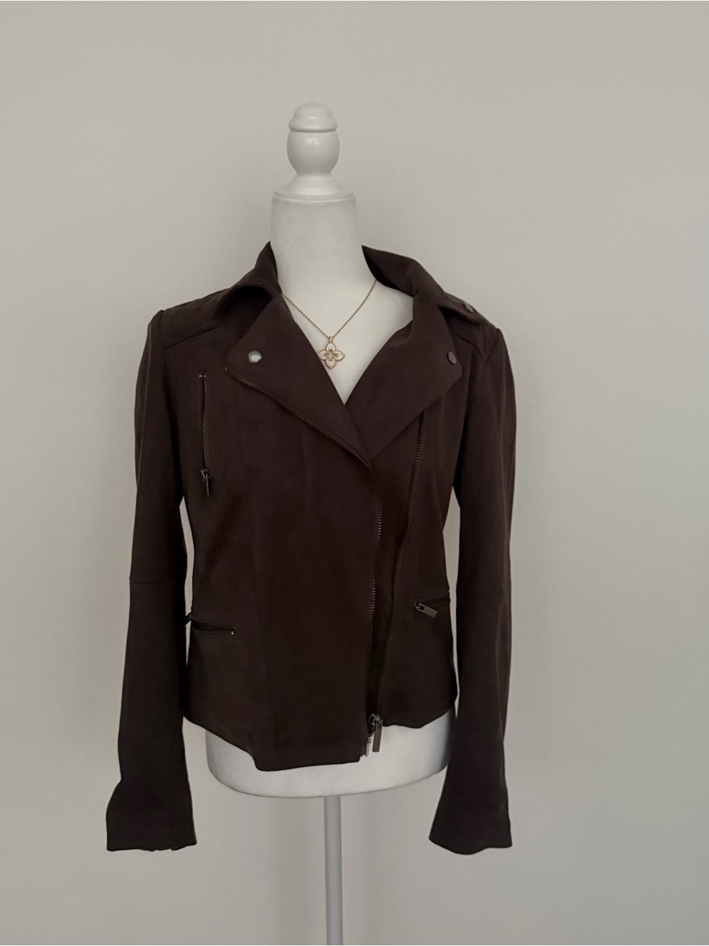 KUT from the Kloth Faux Suede Asymmetric Moto Jacket Dark Brown Medium